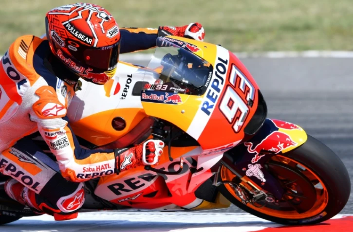 L'Espagnol Marc Marquez (Honda) lors des qualif pour le GP de Saint-Marin, catégorie MotoGP, sur le circuit de Misano, le 9 septembre 2017