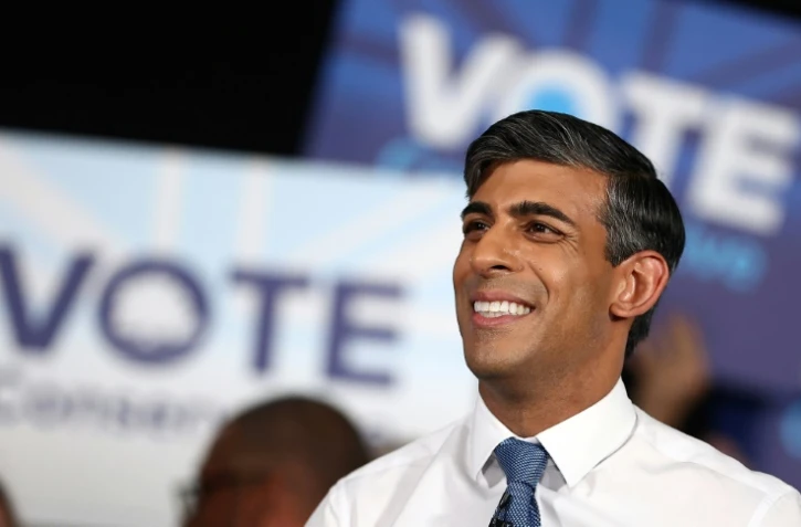 Le Premier ministre britannique et chef du parti conservateur, Rishi Sunak, lors d'un meeting de campagne Ă l'ExCeL, le 22 mai 2024 Ă Londres