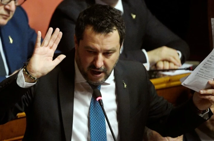 Le chef de l'extrème droite italien Matteo Salvini s'exprime lors d'une allocution au Sénat le 12 février 2020