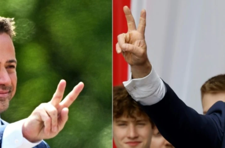 Les candidats à la présidentielle polonaise, le maire centriste de Varsovie Rafal Trzaskowski (à gauche) et le conservateur Karol Nawrocki, le 25 mai 2025.