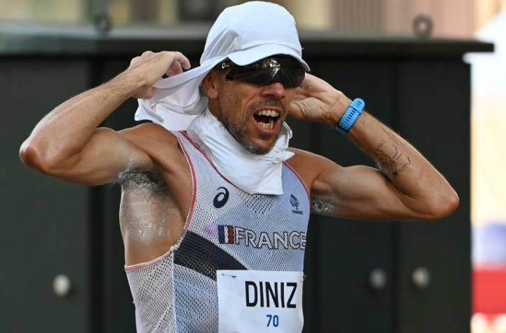 Le Français Yohann Diniz lors du 50 km marche, où il finalement abandonné, le 6 août  2021 à Sapporo