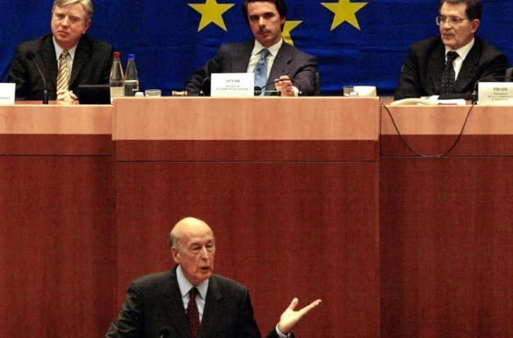 Valery Giscard d'Estaing à l'ouverture de la Convention sur l'avenir de l'Europe, le 28 février 2002 à Bruxelles