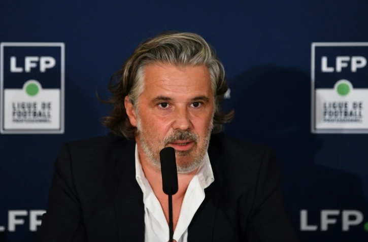 Vincent Labrune s'adressant à la presse tout juste après son élection à la tête de la LFP à Paris, le 10 septembre 2020