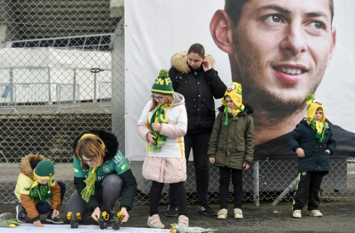 Portrait géant d'Emiliano Sala sur une façade de La Beaujoire, le stade du FC Nantes, le 26 janvier 2020, un an après sa disparition dans un crash d'avion après son transfert à Cardif