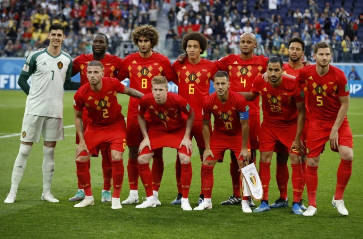 L'équipe de Belgique avant la demi-finale face à la France, à Saint-Pétersbourg, le 10 juillet 2018