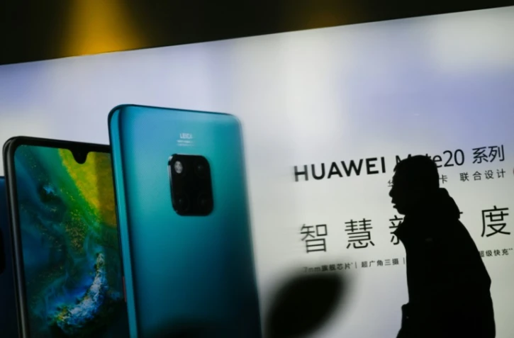 Le logo de Huawei, le 29 janvier 2019 à Pékin