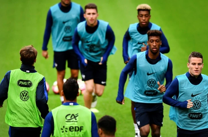 L'équipe de France à l'entraînement à Amsterdam, le 9 octobre 2016 à la veille du match contre les Pays-Bas