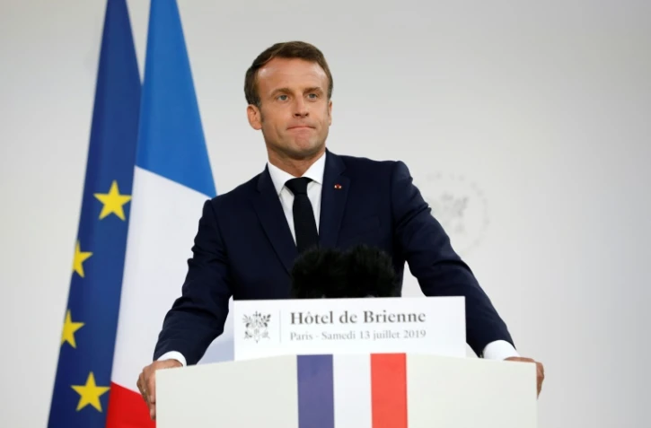 Le président Emmanuel Macron s'exprime lors d'un discours au  ministère des Armées, le 13 juillet 2019 à Paris
