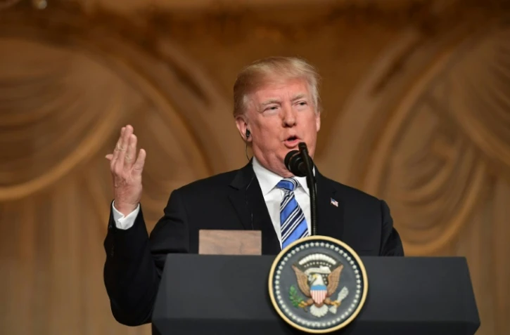 Donald Trump donne une conférence de presse dans sa résidence de Mar-a-Lago en Floride, le 18 avril 2018