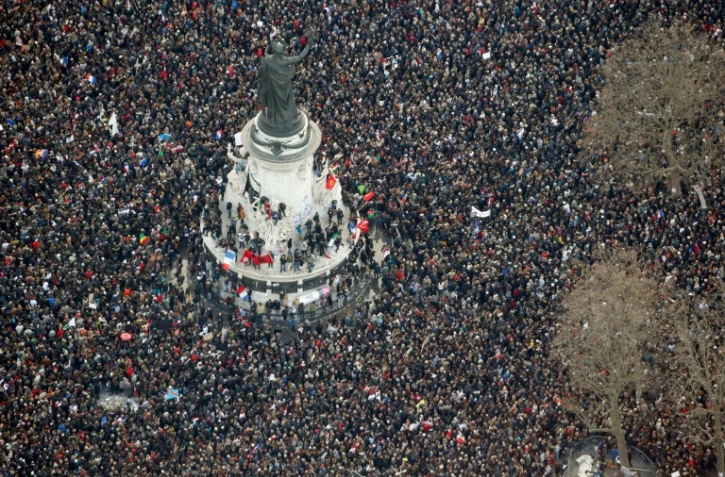 Le 11 janvier 2015, une manifestation géante place de la République à Paris pour les victimes des attentats à l'Hyper Cacher et à Charlie Hebdo