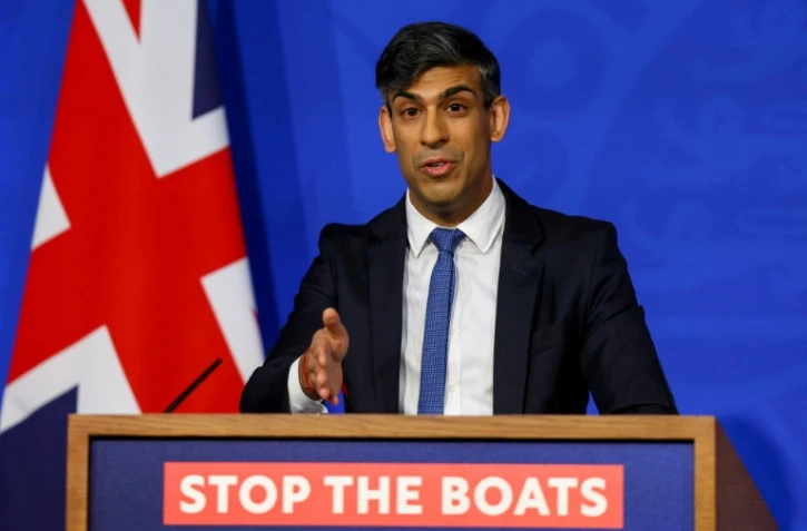 Le Premier ministre britannique Rishi Sunak lors d'une conférence de presse à Londres, le 22 avril 2024