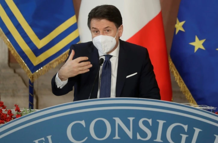 Le chef du gouvernement italien Giuseppe Conte, lors de sa conférence de presse de fin d'année, le 30 décembre 2020 à Rome
