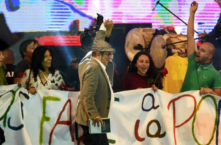 Le leader des Farcs Rodrigo Londono Echeverri (Timochenko) à la présentation du nouveau parti politique "révolutionnaire" à Bogota, le 1er septembre 2017