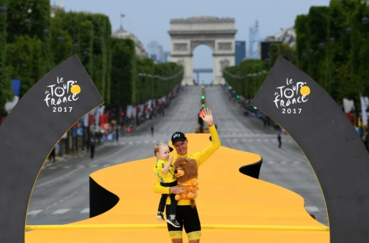 Le Britannique Christopher Froome, désormais quadruple vainqueur du Tour de France, le 23 juillet 2017 à pa
