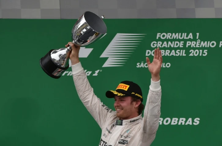 Le pilote Mercedes-AMG Nico Rosberg, vainqueur du GP du Brésil sur le circuit d'Interlagos, le 15 novembre 2015 à Sao Paulo