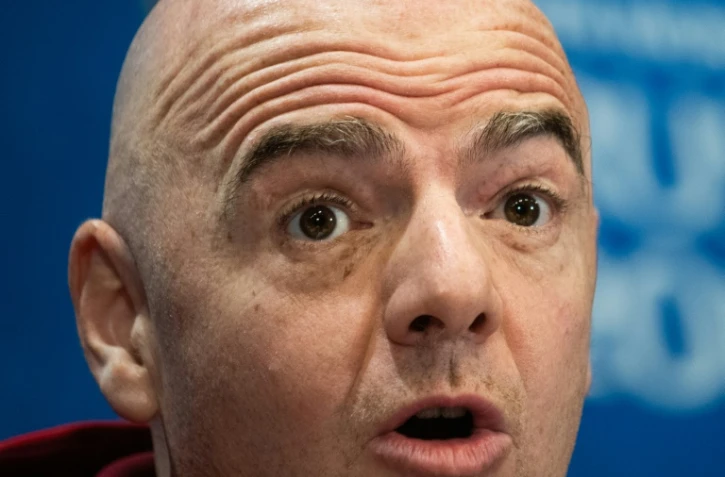 Le président de la Fifa Gianni Infantino en conférence de presse, le 13 juillet 2018 à Moscou