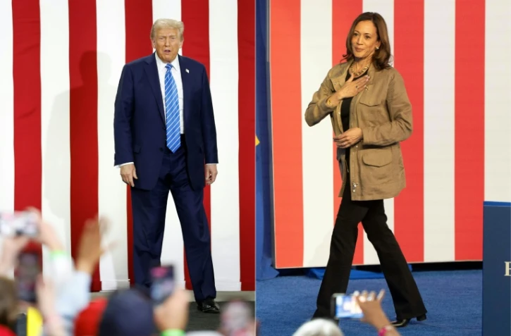 Diptyque photographique avec Donald Trump le 1er octobre dans le Wisconsin, et Kamala Harris le 27 septembre dans l'Arizona