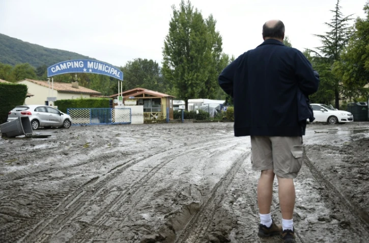 Le camping municipal de Lamalou-les-Bains dans l'Hérault après des inondations, le 18 septembre 2014