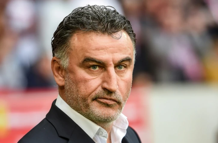 L'entraîneur de Lille Christophe Galtier lors du match de Ligue 1 contre Metz, le 28 avril 2018 à Villeneuve-d'Ascq  