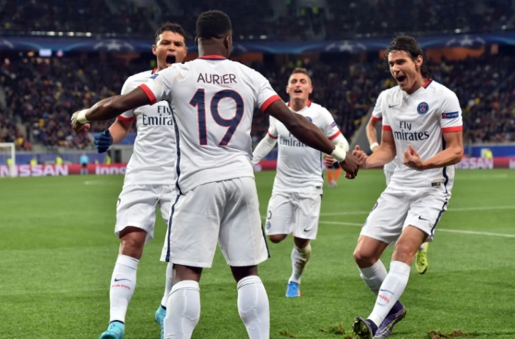 La joie des joueurs du PSG après le but de Serge Aurier face au Shakhtar, le 30 septembre 2015 à Donetsk