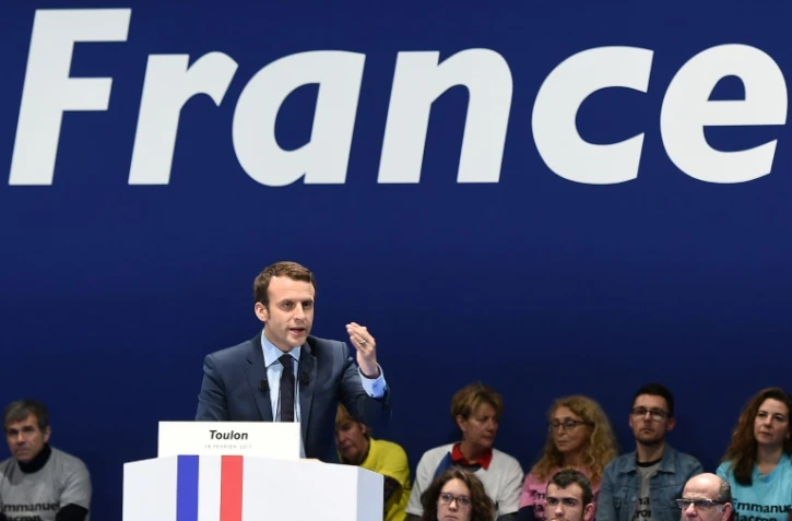 Emmanuel Macron, candidat du mouvement En Marche! à la présidentielle, lors d'un meeting, le 18 février 2017 à Toulon