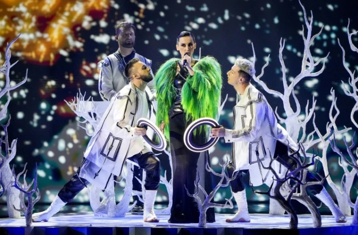 Le groupe Go_A, qui représente l'Ukraine, chante "Shum" lors d'une répétition pour la finale de l'Eurovision, le 21 mai 2021 à Rotterdam, aux Pays-Bas