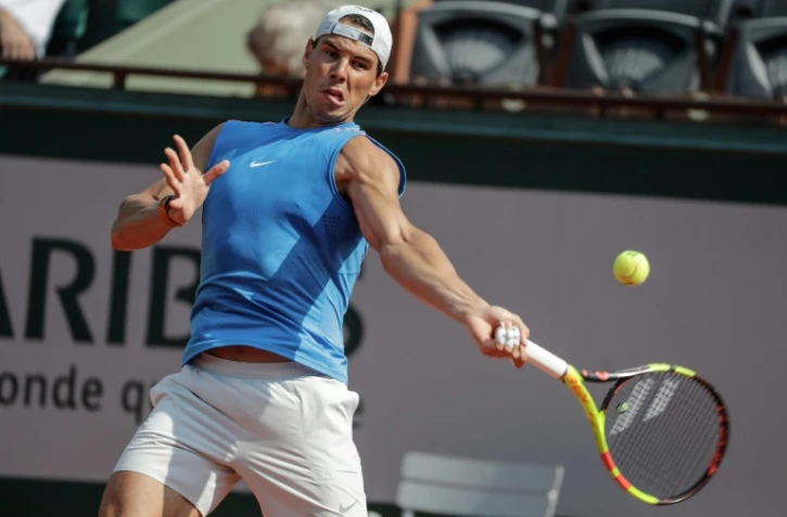 L'Espagnol Rafael Nadal à l'entraînement, le 25 mai 2018 à Roland-Garros
