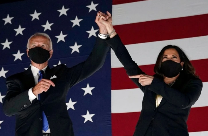 Joe Biden et Kamala Harris le 20 août 2020 à Wilmington, après le discours d'investiture du candidat démocrate à la Maison Blanche