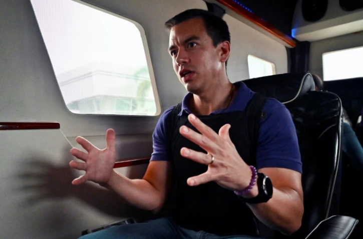 Daniel Noboa, candidat de droite et challenger inattendu de la présidentielle en Equateur, lors d'un entretien à l'AFP, le 25 août 2023 à Salinas, dans l'ouest du pays