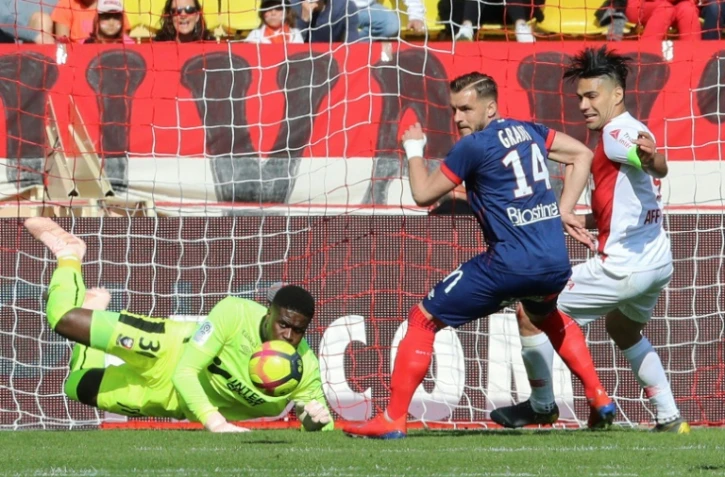 Le gardien de Caen, Brice Samba, lors du match de Ligue 1 face Ă Monaco, Ă "Louis II", le 31 mars 2019