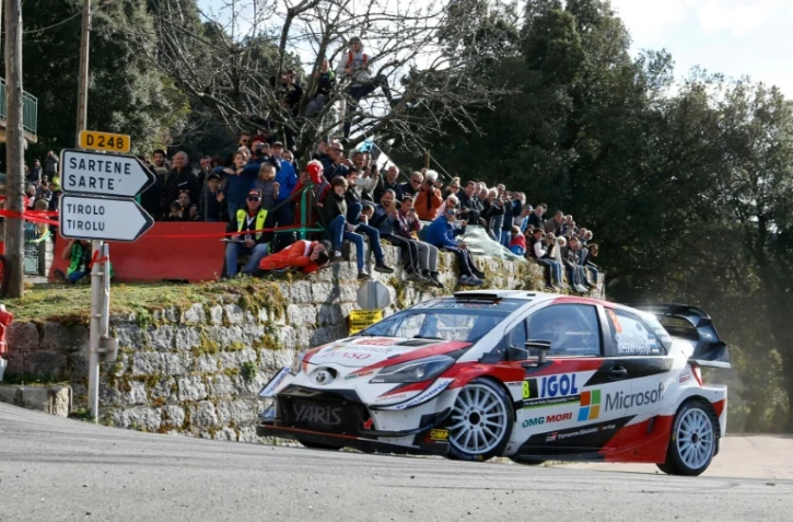 L'Estonien Ott Tänak au volant de sa Toyota lors du Rallye de Corse, entre Orone et Carbini, le 29 mars 2019