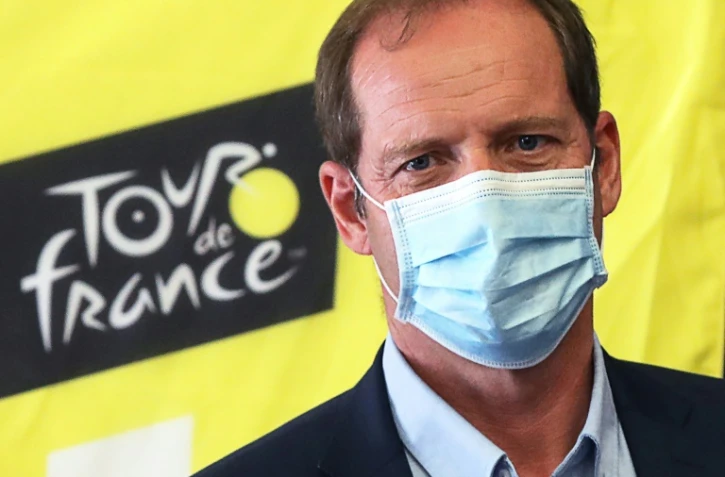 Le directeur du Tour de France Christian Prudhomme lors d'un point presse à Nice, où il a présenté le dispositif sanitaire, le 19 août 2020