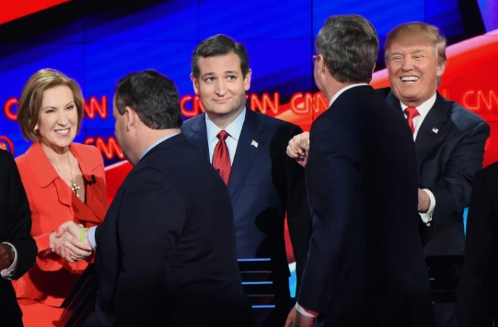 Les candidats à la primaire républicaine, Carly Fiorna, Chris Christie, Ted Cruz, Jeb Bush and Donald Trump le 15 décembre 2015 à Las Vegas