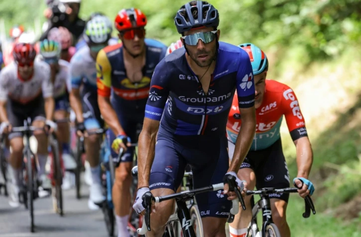 Le cycliste français Thibaut Pinot lors de l'ascension du Col de la Croix Rosier durant la 12e étape du Tour de France, le 13 juillet 2023