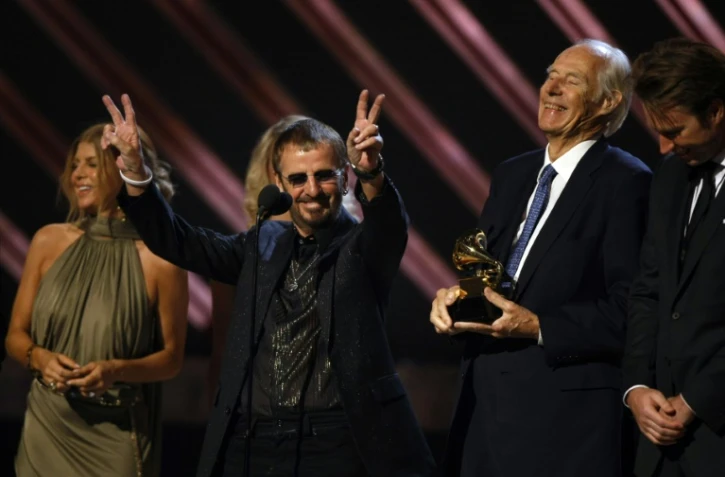 L'ex-batteur des Beatles Ringo Starr et le producteur George Martin, lors de la 50e édition des Grammy Awards à Los Angeles, le 10 février 2008
