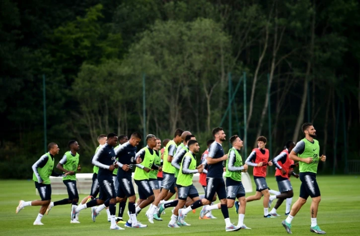 Les joueurs de l'équipe de France à l'entraînement, le 4 juin 2018 à Clairefontaine