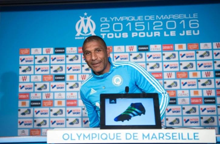 Le nouvel entraîneur de l'OM, Franck Passi, après sa première conférence de presse, le 19 avril 2016 à Marseille