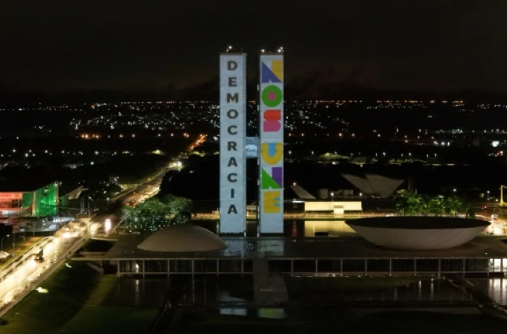 Vue aérienne des locaux du Parlement brésilien, à Basilia, le 7 janvier 2024