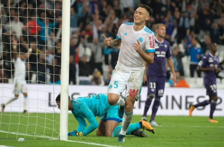 Lucas Ocampos, Argentin de Marseille, célèbre le but de 2-0 face à Toulouse, le 24 septembre 2017 au Vélodrome