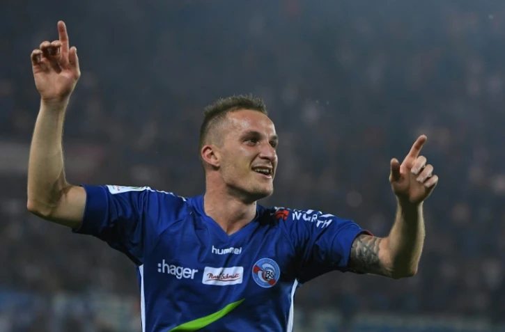 Le joueur de Strasbourg Dimitri Liénard lors de la réception de Lyon le 12 mai 2018