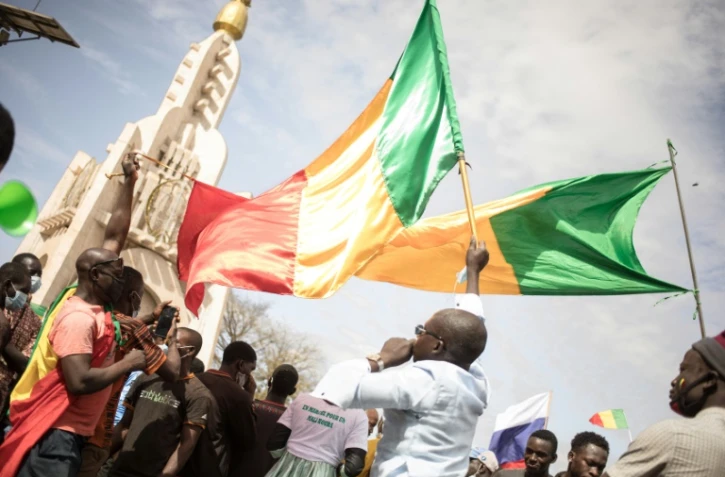 Manifestation à l'appel de la junte contre les sanctions ouest-africaines, le 14 janvier 2022 à Bamako, au Mali