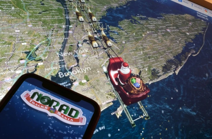 Le site internet du Norad montrant la tournée du Père Noël "en direct", le 24 décembre 2023 à Los Angeles