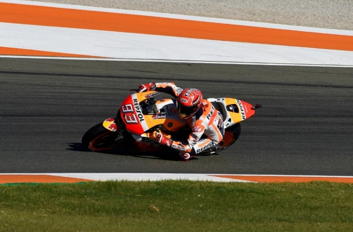 L'Espagnol Marc Marquez (Honda) lors du GP de Valence, catégorie MotoGP, le 12 novembre 2017  sur le circuit de Cheste   