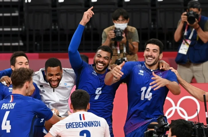 Les joueurs de l'équipe de France de volley, ici lors du triomphe olympique à Tokyo, le 7 août 2021, se sont aisément imposés face à la Slovaquie