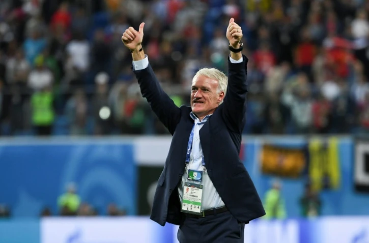 Le sélectionneur Didier Deschamps jubile lors de la qualification de la France en finale du Mondial le 10 juillet 2018