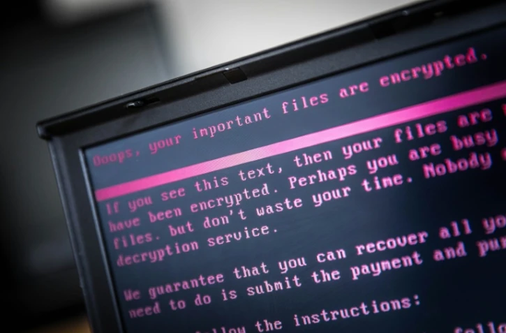 Un ordinateur portable infecté par un rançongiciel dans le cadre d'une cyberattaque mondiale, en juin 2017 