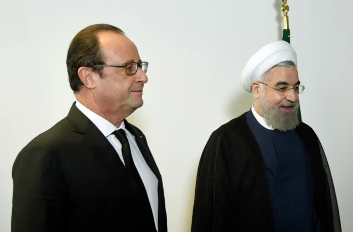 Le président français François Hollande et son homologue iranien Hassan Rohani au siège des Nations Unies à New York, le 27 septembre 2015
