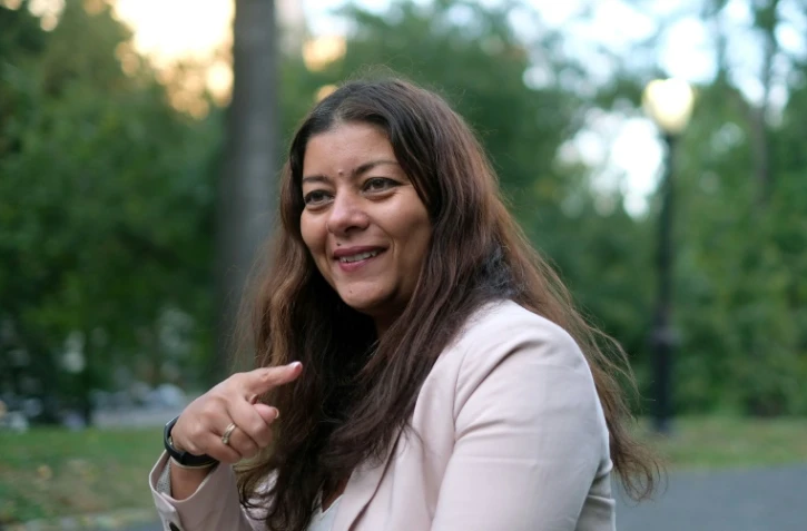 Sandra Muller à l'origine du hashtag #balancetonporc lors d'un entretien avec l'AFP le 16 octobre à New York