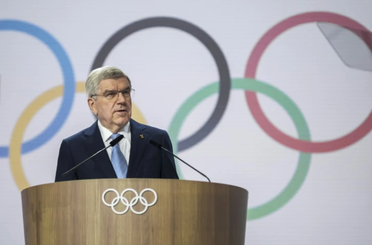 Le président du Comité international olympique Thomas Bach s'exprime lors de la 144e session à Cosa Navarino en Grèce, le 19 mars 2025
