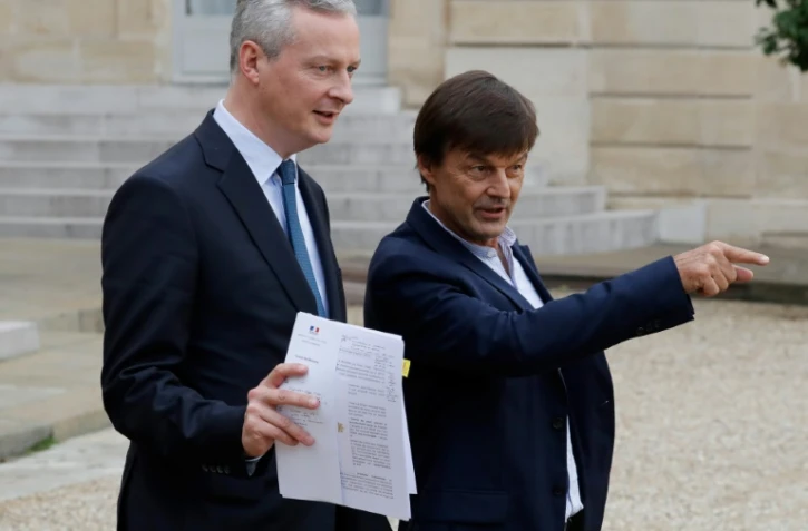 Le ministre de l'Economie Bruno Le Maire et Nicolas Hulot, alors ministre de la Transition énergétique, le 25 octobre 2017 à l'Elysée